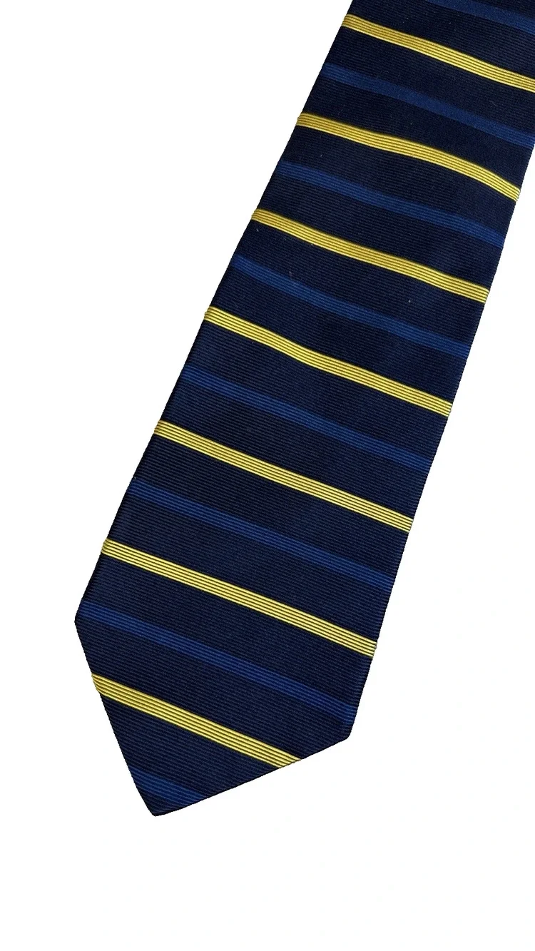 Brooks Brothers Makers\Necktie Dark Blue Gold Stripe Tie Silk USA 3.5